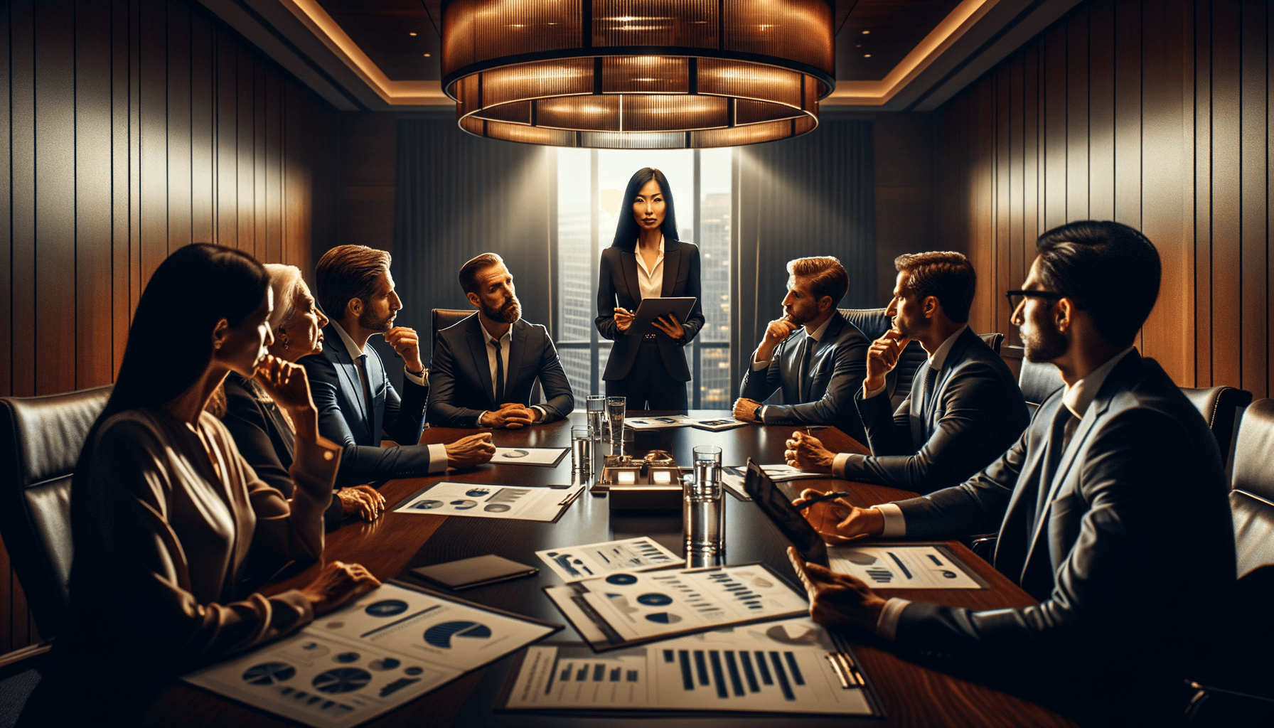 AI consultant presenting to business executives in modern boardroom setting